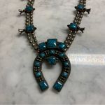 VTG Sancrest Costume Squash Blossom Necklace Faux Turquoise Southwest 30” Silver Photo 4