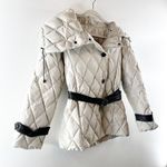 Max Mara Quilted Down Oversized Collar Belted Puffer Coat Jacket Cream 6 Photo 6