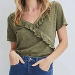 Veronica Beard  Jeans Dubois Ruffled Pima Cotton T-Shirt Light Army size M $158 Photo 0