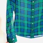 Banana Republic  Watch Plaid Blouse Dark Green Button Up Preppy XXS PETITE Photo 3
