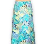 Talbots Skirt Multicolored Blue Tropical Leaf Pattern Lightweight Linen Blend Photo 0