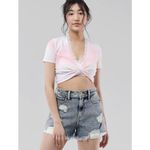 Hollister  Tee Shirt Baby Tee Crop Top Pastel Tie Dye Wrap Front Pink Blue‎ Large Photo 14