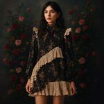 Amur Silk Devin Dress Sz 6 Whimsigoth Floral Romantic Cottage Ruffle Victorian Black Photo 13