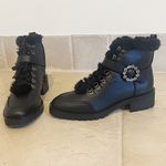 Nanette Lepore 🆕  Imane faux fur leather lace up ankle boots rhinestone b… Photo 1