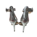 L'Agence Gisele II Heel Snakeskin Print Ankle Strap Silver Sandals Size 38 EUC Photo 1