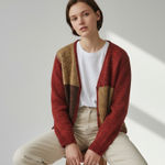 Dress Barn Vintage 90s Cardigan Sweater Colorblock Zip Up Lrg Burgandy Tan Brown Photo 0