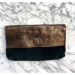 Anthropologie  Black Metallic Bronze Nubuck Leather Clutch Purse NWT Photo 0