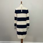 Madewell Wallace Dress Sweater Striped Button Back Plunge V Neck Navy Blue Cream Photo 6
