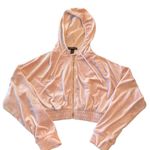 Charlotte Russe  Pink Velour Cropped Jacket With Hood Zip Up Women's Medium EUC Photo 0