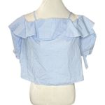 Topshop Gingham Cropped Cold Shoulder Short Sleeve Top Blue White Size 4 Photo 7