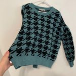 Loft ANN TAYLOR Petites Houndstooth Sweater Teal Blue Black Drop Shoulder PETITE Photo 10