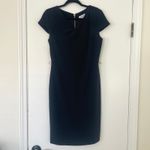 DKNY Women's Black Cap Sleeve Sheath Dress with Gold Belt & Zipper Detail Size 6 Photo 2