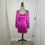 Lulus NTM: Got the Love Satin Dress Magenta Square Neck Long Sleeve Size M NWT Photo 1