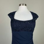 Betsy and Adam Sequined Lace Embellished Long Column Evening Gown Navy Blue Size 8 Photo 6