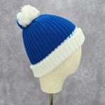 Blue White Pom Pom Crochet Knit Bucket Cap Hat Fun Vintage Y2K Funky Beanie Photo 0