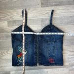 Harley Davidson Denim Embroidered Corset Tank Front Zip H13 Blue Size L Photo 4