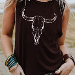 Black Sleeveless Top with Bull Skull Design Photo 0