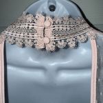 EXPRESS Exquisite Baby Pink Lace Trim Mesh Swiss Dot High Neck Top NWOT Size M Photo 7