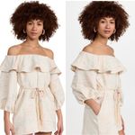 Something Navy  Rainbow Ruffle Off Shoulder Romper Cream Multicolor Small Photo 1