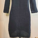ZARA 6/$36 Knit Crochet Black Long Sleeve Dress with Fringe Small Photo 6