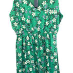 Adrienne Vittadini XL Dress Green Floral Metallic Belted Crepe Sleeveless 1227 Photo 0