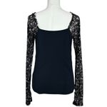 Free People  Dainty Coquette Scoop Neck Josie Long Lace Sleeve Top Black Medium Photo 8
