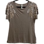 Kische Sequined Shortsleeve Top Beige Retro Gatsby Flapper Blouse 2010s Small S Tan Photo 0