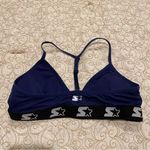 Starter  Women’s Navy Blue Racerback Bra with Black Patterned Band Size Medium Photo 4