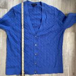Lands' End Sweater Women's Size XLP Cardigan Sweater Blue Cablenknit V Photo 4