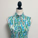 Ibkul Kamila White Green Navy Blue Sleeveless Zip Mock Neckline Pullover Dress Size XS Photo 1