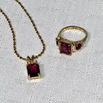 Unique Vintage Vintage Amethyst And CZ In GEP Yellow Gold Ring And 18” Necklace & Ring Size 8 Photo 0