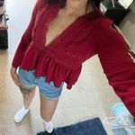 SheIn V Neck Raspberry Long Sleeve Top Photo 0