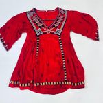 Free People Red V-Neck Shirt with Multi-Colored Geometric Embroidery, Size XS Photo 6