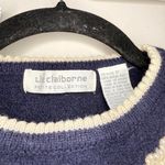 Liz Claiborne petite S or XS pearl bow on a dark blue merino wool sweater Photo 2