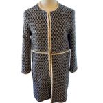 ZARA Tweed Fringe Midi Coat Jacket Small Blue Cream Open Front Lined Photo 10