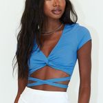 Princess Polly 18. Blue Cap Sleeve Tie Front Crop Top Size 10 Photo 0