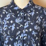 Equipment Shirt Women XS Blue Black Silk Leopard Print Collared Button Up Blouse Photo 5