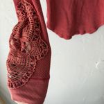 We The Free  Thermal Top Fitted XS Red Long Sleeve Crochet Cuff‎ Waffle Knit Boho Photo 3
