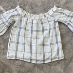 Abercrombie & Fitch Womens White Plaid Off the Shoulder Bell Sleeve Shirt Top XS Photo 0