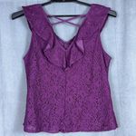 Skies Are Blue Size XL Purple Lace Ruffle Blouse Sleeveless Top V Neck Strappy Photo 3