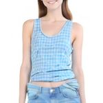Cynthia Rowley Blue Plaid Daisy Print Racerback Tank Photo 0