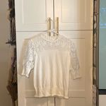 Elie Tahari White Floral Crochet Puff Sleeve Sweater Feminine Soft Coquette Girl Photo 3