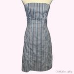 90s vintage strapless blue and white gingham midi dress with slit Size M Photo 1