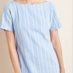 Anthropologie By  Cape May Blue Stripe Boat Neck Bow-Tie Back Linen Mini Dress Photo 0