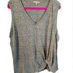 Peace & Pearls  Heathered Gray Tank Top Plus Size 2X Tie Front V-Neck Sleeveless Photo 0