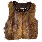EXPRESS NEW faux fur vest embellished jeweled neckline size LARGE Photo 0