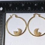 Gold Hoop Earrings with Pearl Crescent Moon Photo 2