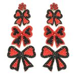 Viola Red Black Beaded Bow Drop Dangle Earrings Statement‎ Jewelry New Photo 0