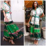 Saloni Riya B Dress in Zinnia River US 2 / UK 6 NEW Green Belted White Photo 15