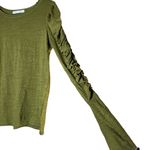 We The Free  Womens Medium Olive‎ Green Ruched Sleeve Long Sleeve Shirt Bohemian Photo 3